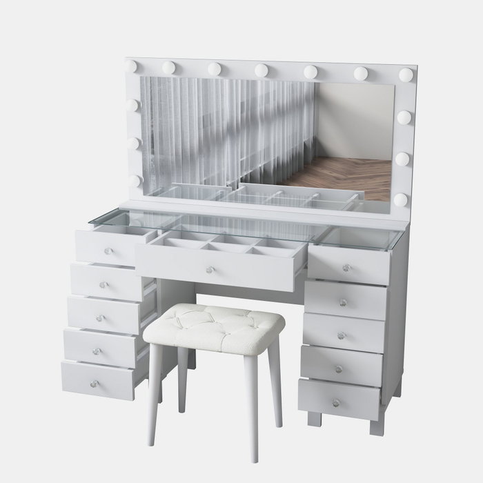 Hanah Home Mesa de Maquillaje BJ163 - 4002 con 13 Focos y Puff Blanco Hanah Home Mesa de Maquillaje BJ163 - 4002 con 13 Focos y Puff Blanco